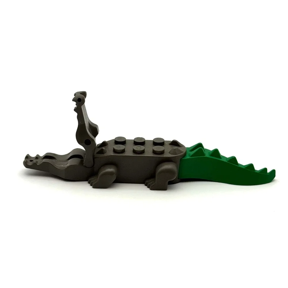 LEGO Alligator Crocodile Minifigure Animal Dark Gray Green Tail Piece